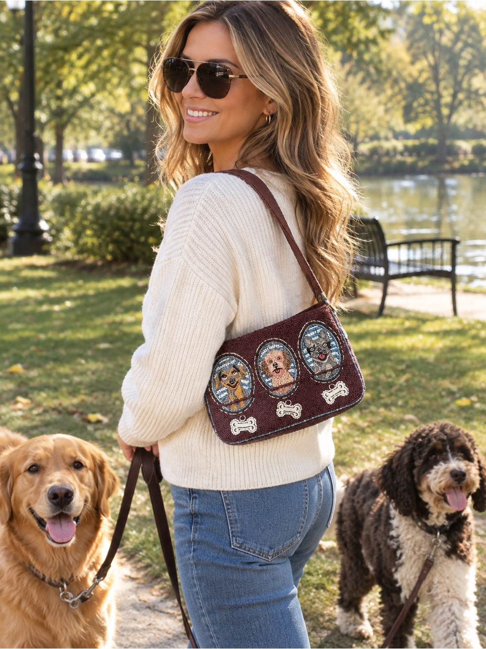 Beaded Dog Portrait Shoulder Bag from India to You